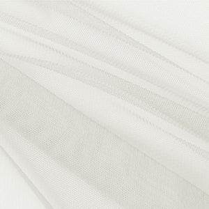 Close-up of fine white-mesh sheer outdoor mosquito netting fabric for gazebo sidewall curtain panels.