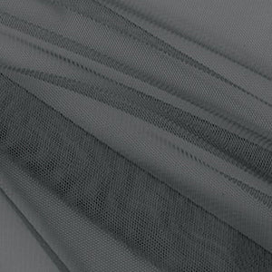 Dark grey sheer mosquito netting fabric, close-up view showing mesh texture for outdoor gazebo sidewall curtains.