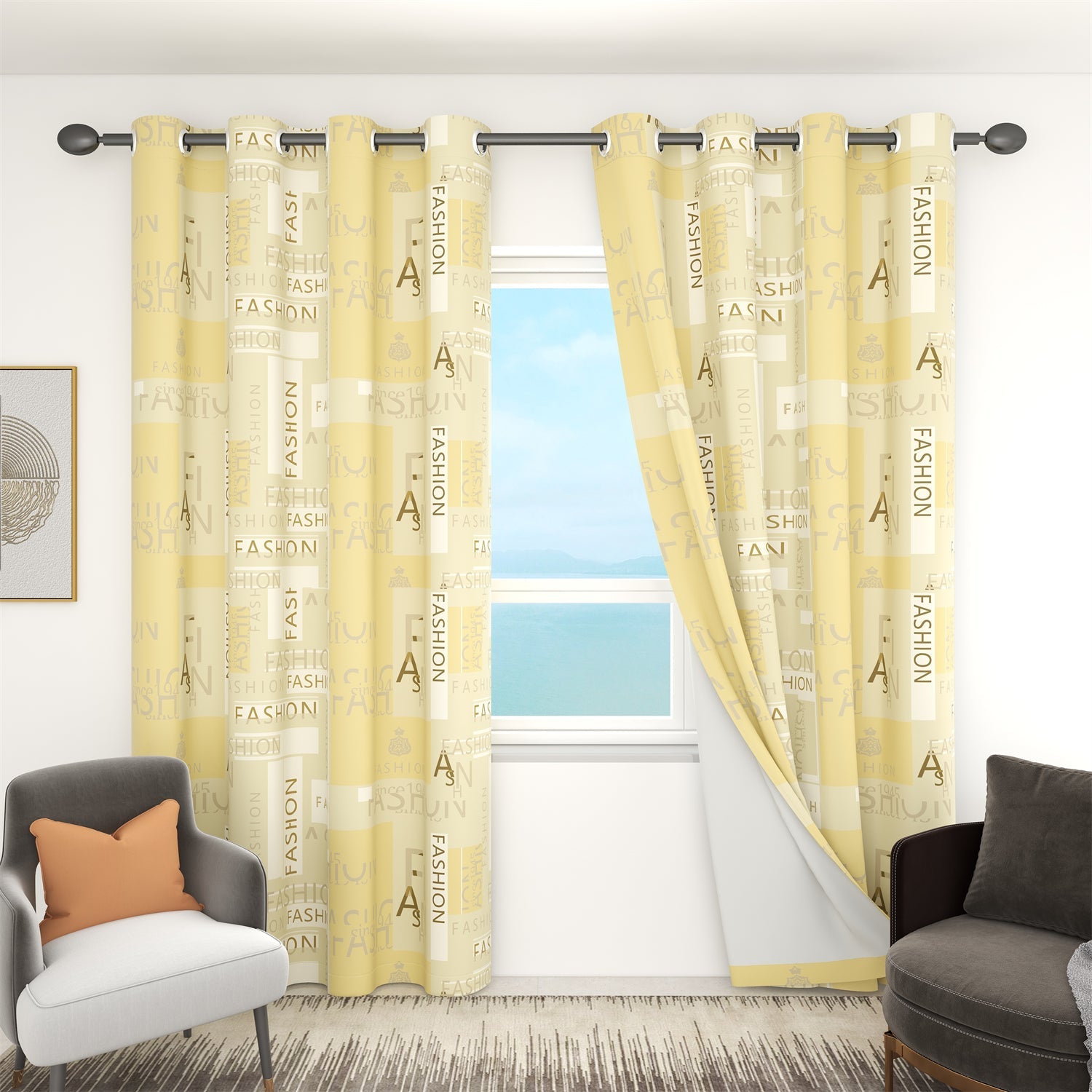 Print Grommet Blackout Yellow Curtains For Living Room And Bedroom 2 Panels KGORGE Store