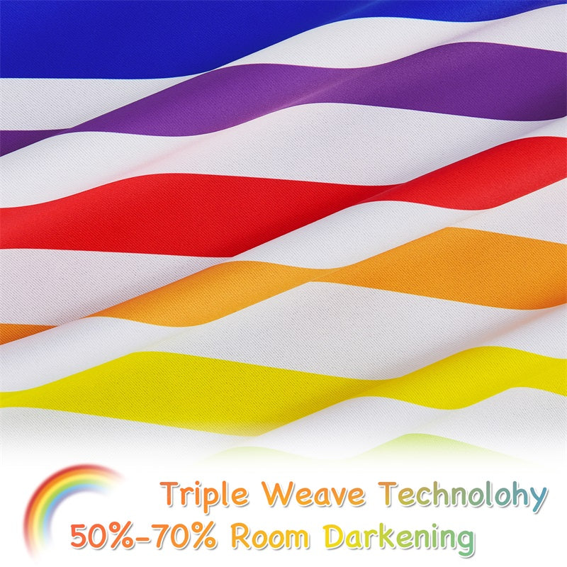 Rainbow Stripes Grommet Woven Blackout Curtains For Living Room And Bedroom 2 Panels KGORGE Store