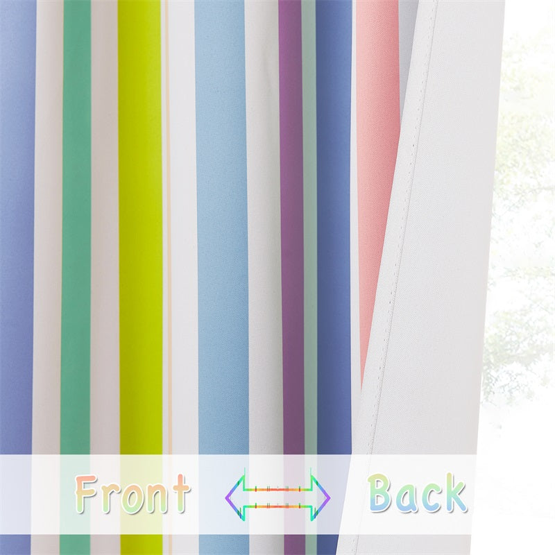 Rainbow Stripes Grommet Woven Blackout Curtains For Living Room And Bedroom 2 Panels KGORGE Store