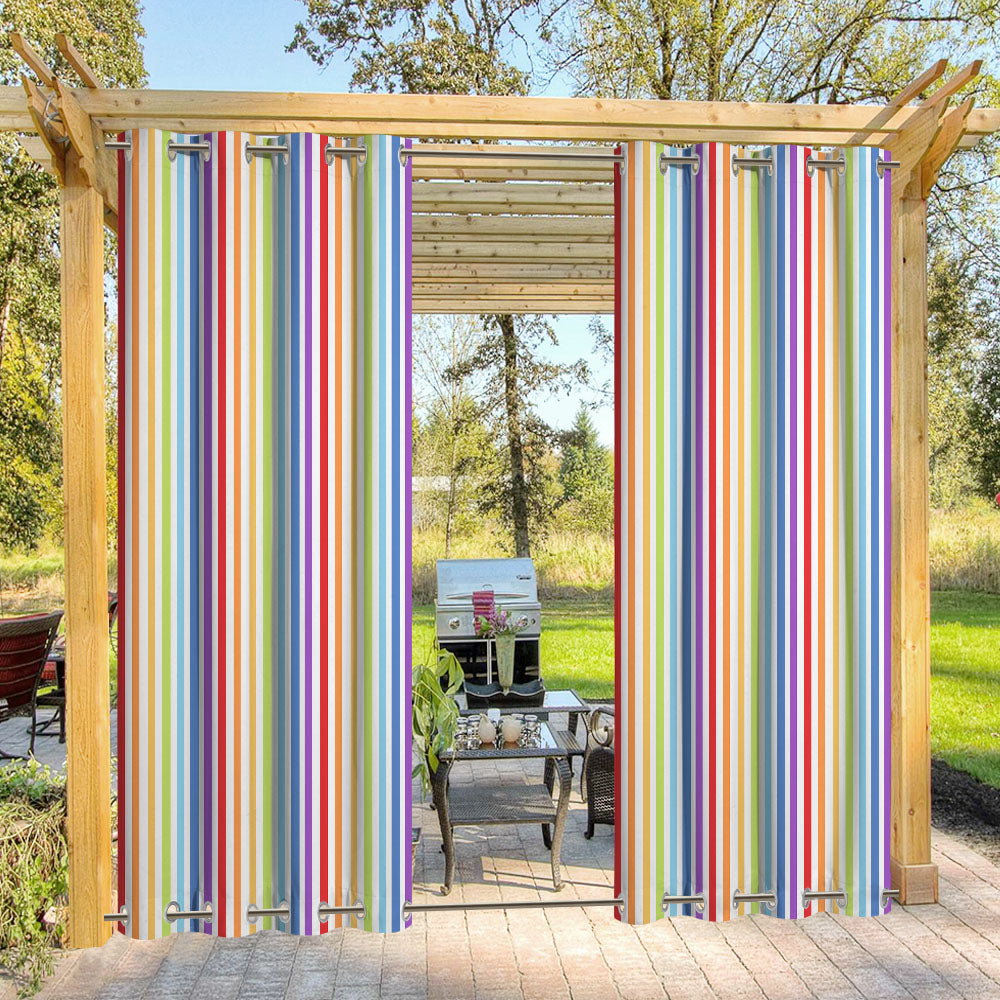 Rainbow Stripes Top & Bottom Grommet Windproof Outdoor Curtains for Patio 1 Panel KGORGE Store