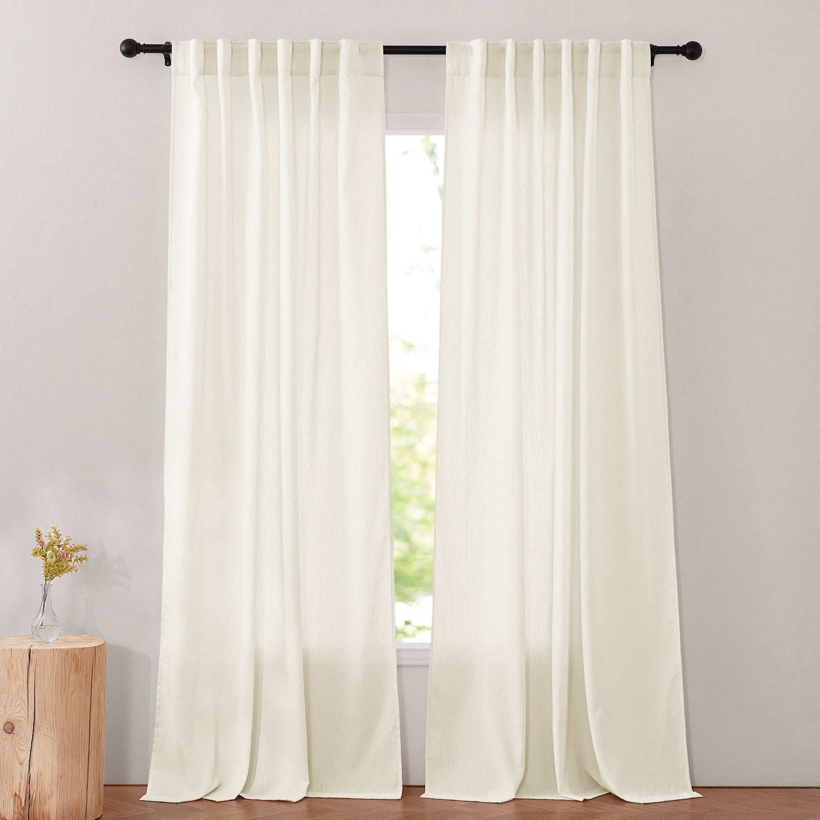 Rod Pocket & Back Tab Linen Semi Sheer Curtains Privacy Light Filtering For Bedroom 2 Panels KGORGE Store
