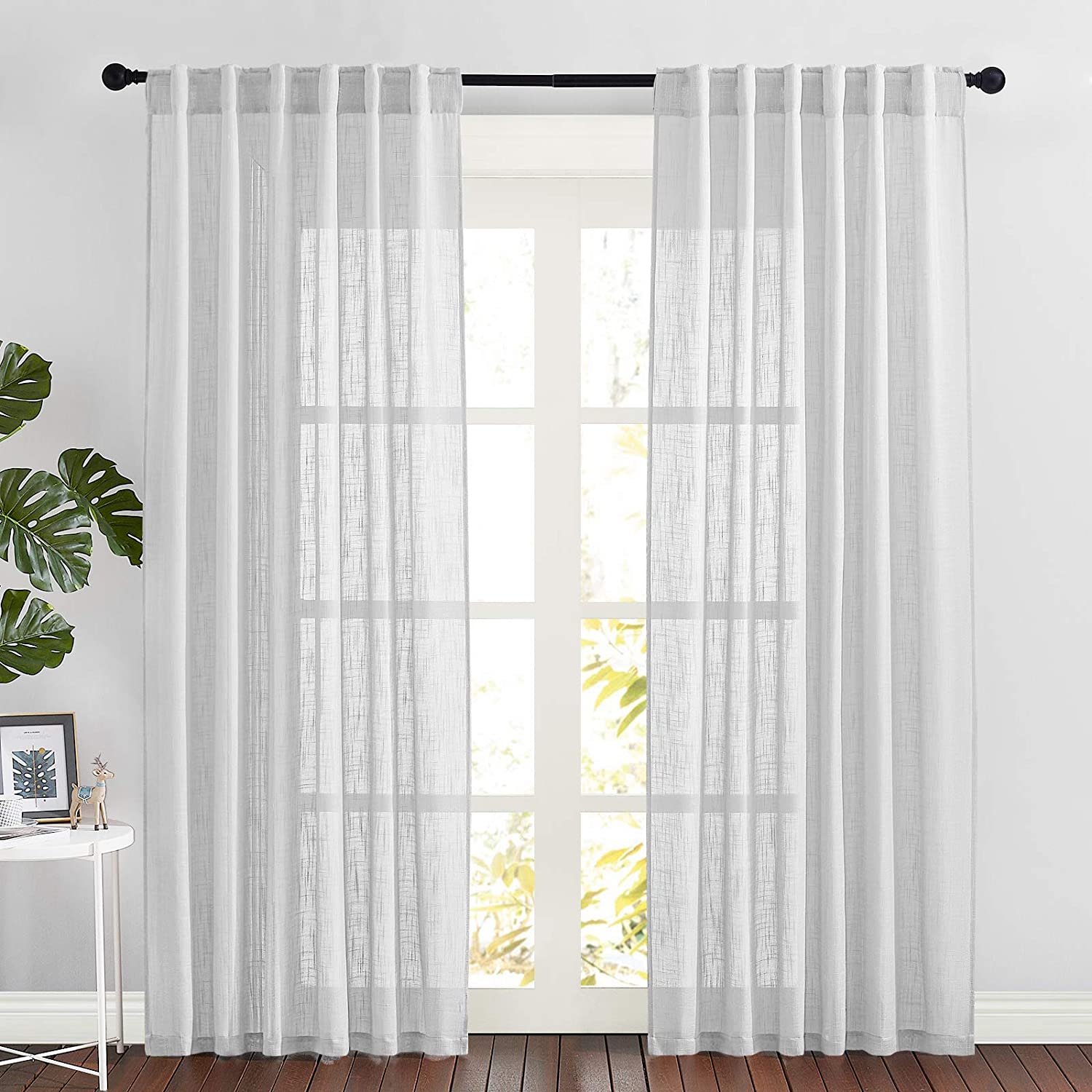 Rod Pocket & Back Tab Sheer Privacy Linen Curtains For Bedroom And Living Room 2 Panels KGORGE Store