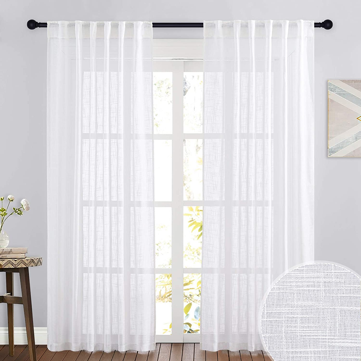 Rod Pocket & Back Tab Sheer Privacy Linen Curtains For Bedroom And Living Room 2 Panels KGORGE Store