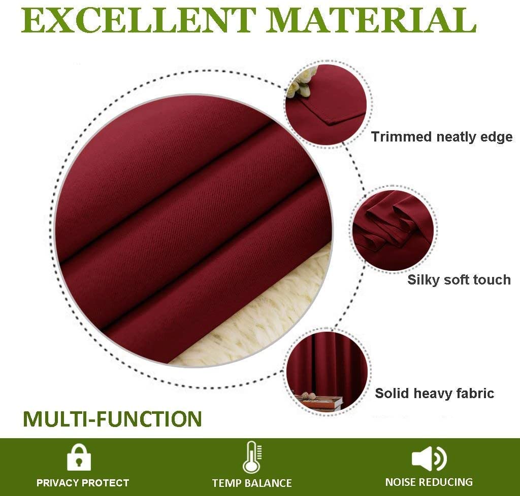 Burgundy thermal blackout fabric: silky soft touch, neatly trimmed edges, and heavy material for privacy, temp balance, noise reduction.