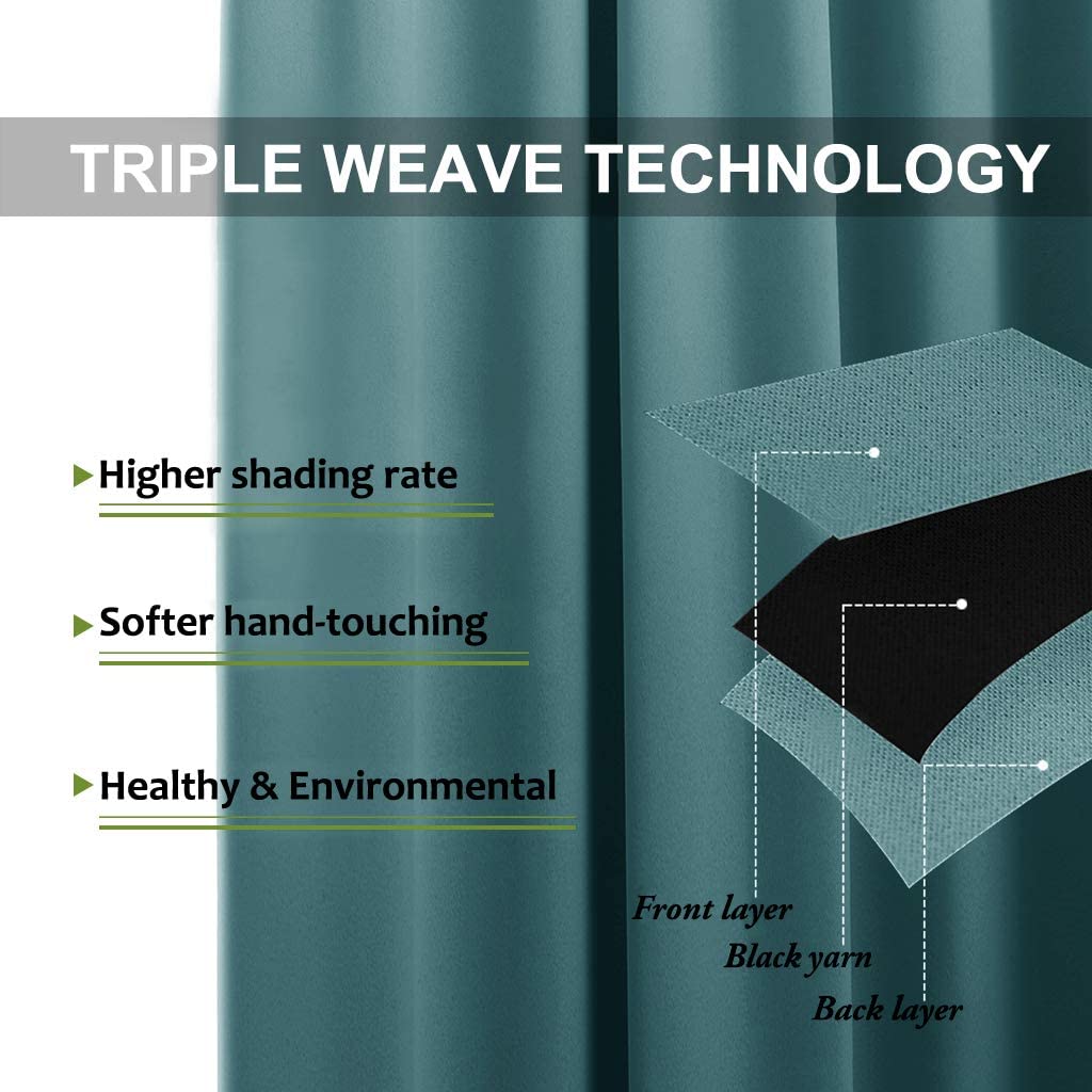 Triple weave thermal insulated blackout curtain layers diagram, showing black yarn for higher shading rate.