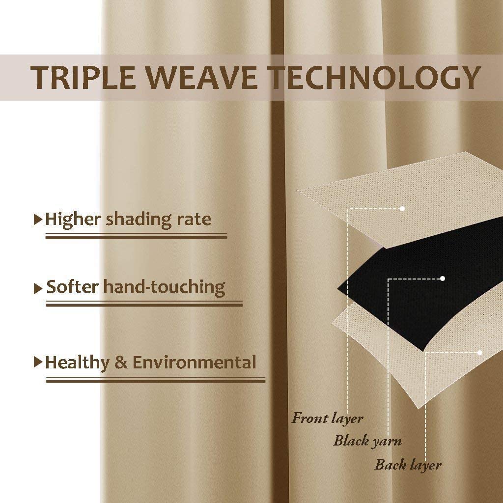 Triple weave thermal insulated blackout curtain diagram: front, black yarn, and back layers for superior shading.