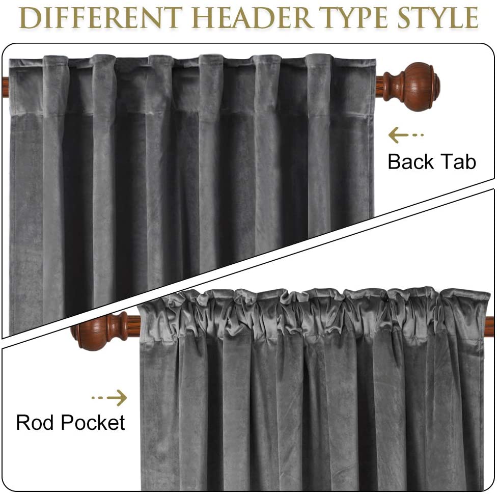 Rod Pocket & Back Tab Velvet Blackout Curtains For Living Room And Bed ...