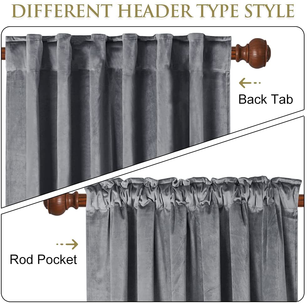 Rod Pocket & Back Tab Velvet Blackout Curtains For Living Room And Bed ...