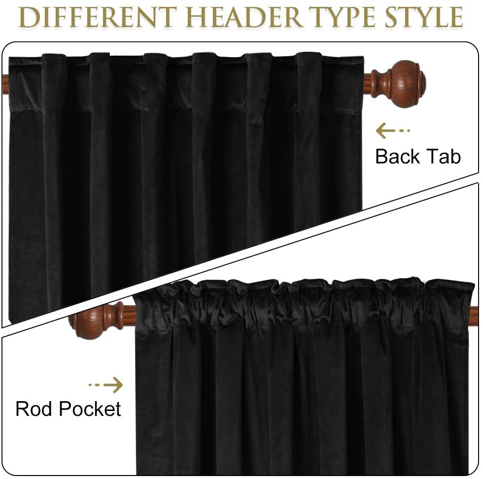 Rod Pocket & Back Tab Velvet Noise Reducing Blackout Curtains 1 Panel (Width: 52 Inch) KGORGE Store