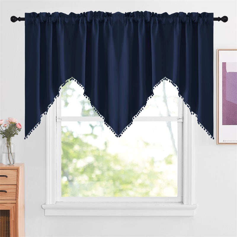 Rod Pocket Blackout Swag Valance With Pom Pom For Kitchen And Living Room 1 Pair KGORGE Store
