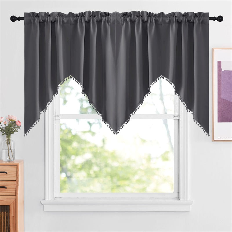 Rod Pocket Blackout Swag Valance With Pom Pom For Kitchen And Living Room 1 Pair KGORGE Store