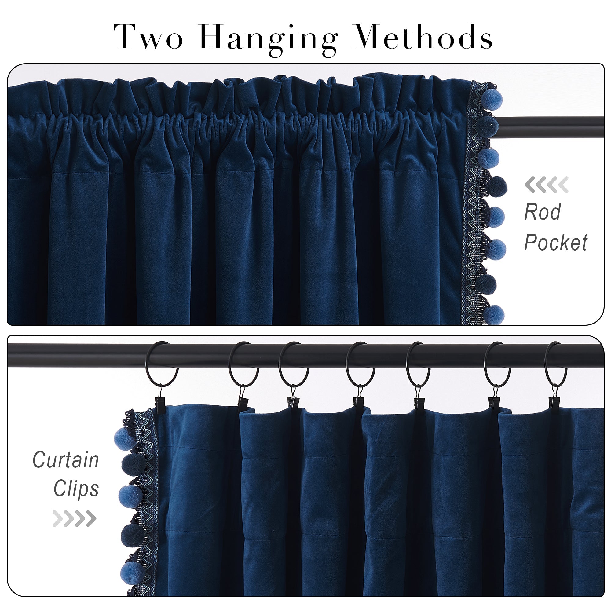 Rod Pocket Cotton Knit Pom Pom Velvet  Blackout Curtains With Tiebacks For Living Room And Bedroom 2 Panels KGORGE Store