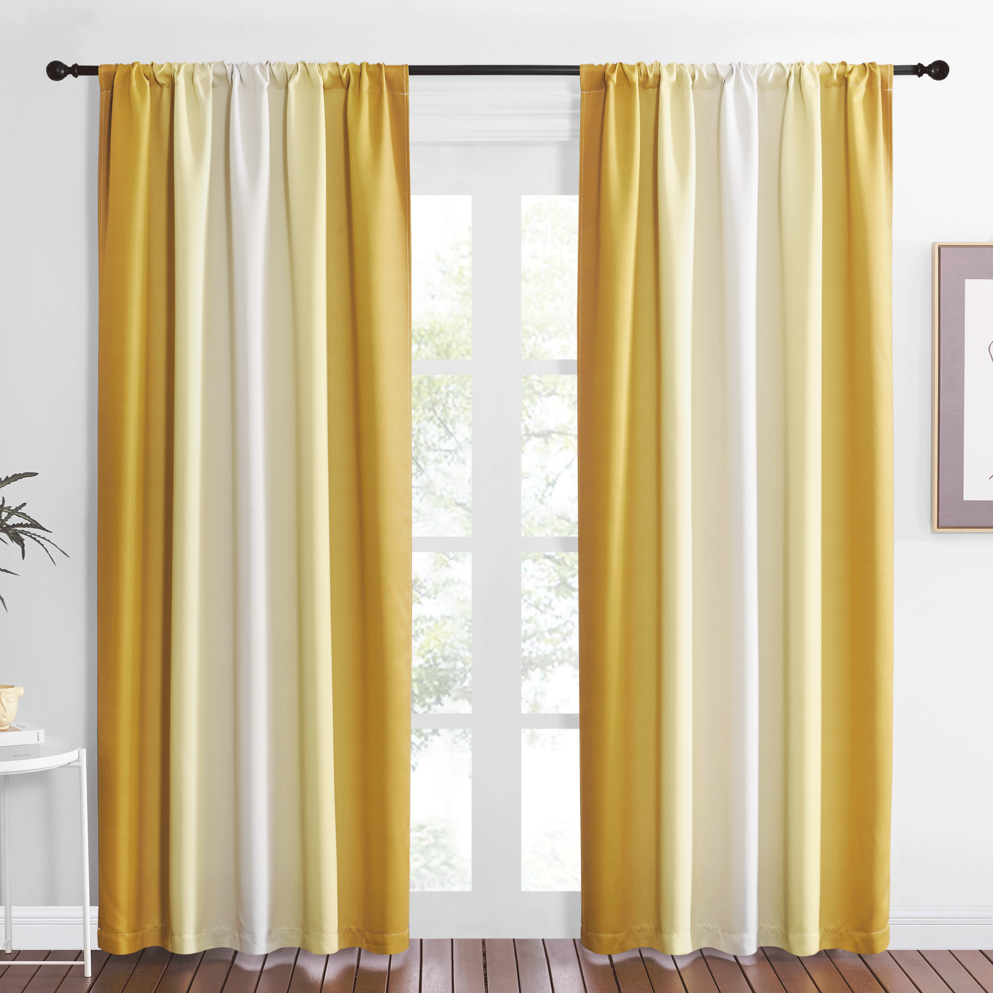 Rod Pocket Gradient Left And Right Blackout Curtains For Living Room And Bedroom 2 Panels KGORGE Store