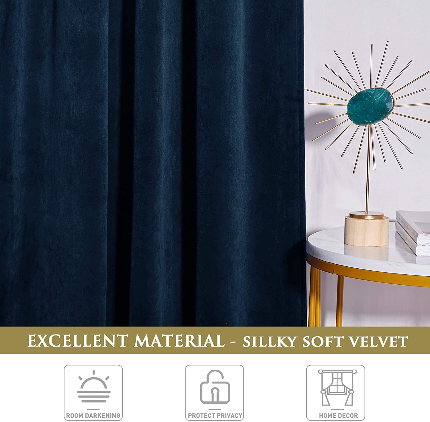 Rod Pocket Luxury Velvet Blackout Curtains For Living Room 1 Panel (Width: 52 Inch) KGORGE Store