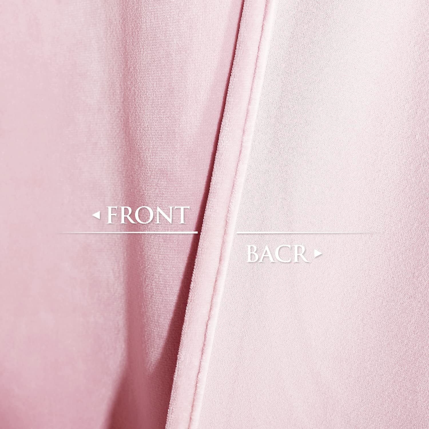 Detail of luxurious pink velvet blackout curtain, showcasing plush front texture and functional noise-reducing back layer.