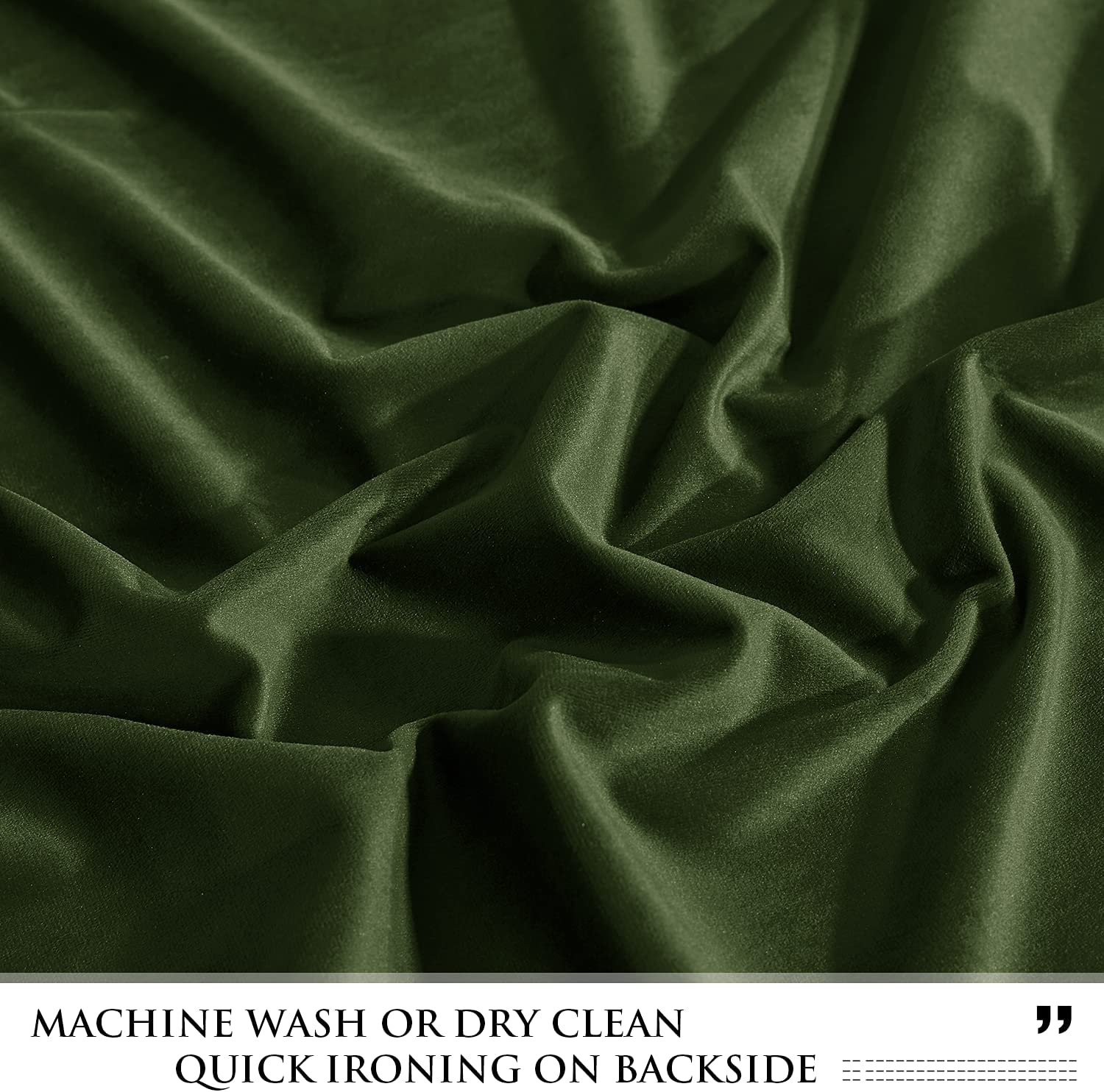 Close-up of luxurious dark green velvet fabric for noise reducing blackout curtains, highlighting soft texture and elegant folds.