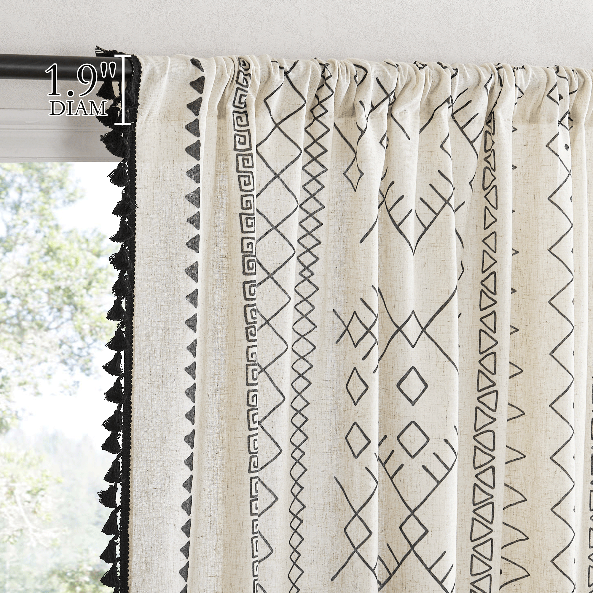 Rod Pocket Pattern Tassel Curtains Sheer Privacy Linen Curtains For Bedroom 2 Panels KGORGE Store