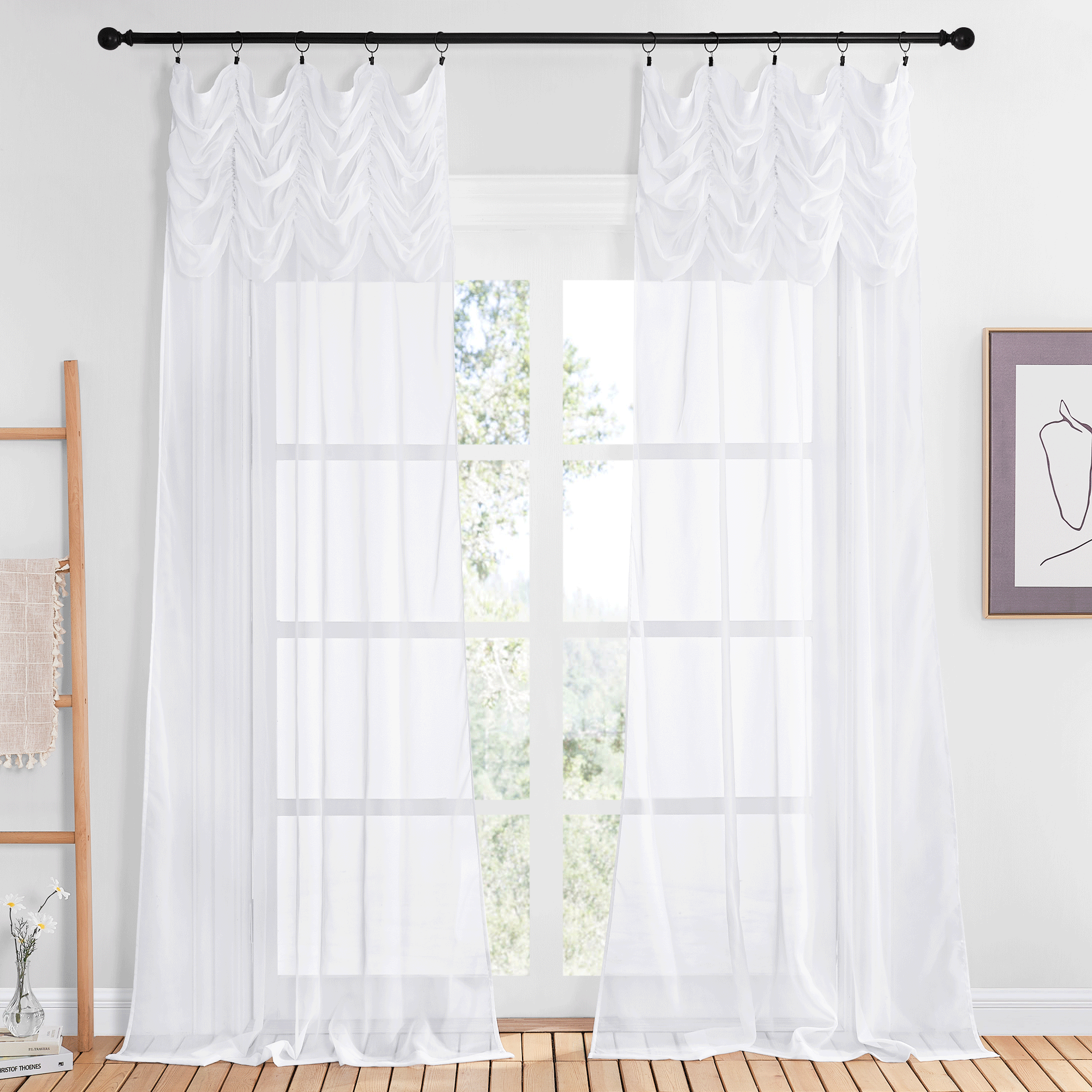 Rod Pocket  Privacy Decorative Sheer Ruffle Curtains For Bedroom And Living Room 2 Panels KGORGE Store