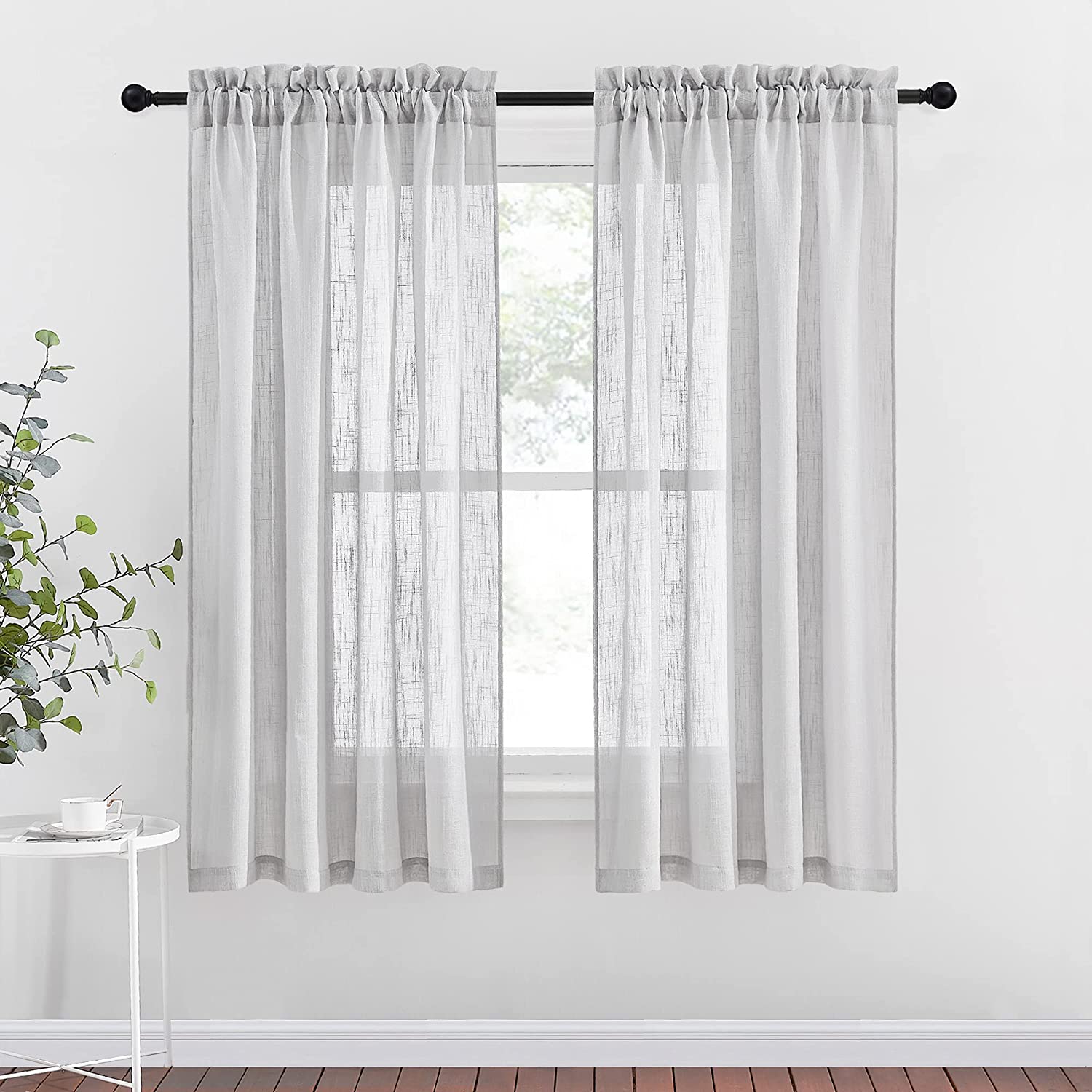 Rod Pocket Semi Sheer Privacy  Linen Curtains For Bedroom And Living Room 2 Panels KGORGE Store