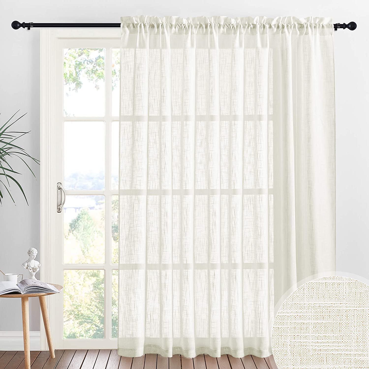 Rod Pocket Semi Sheer Privacy Linen Curtains For Sliding Glass Door For Bedroom And Living Room 1 Panel KGORGE Store