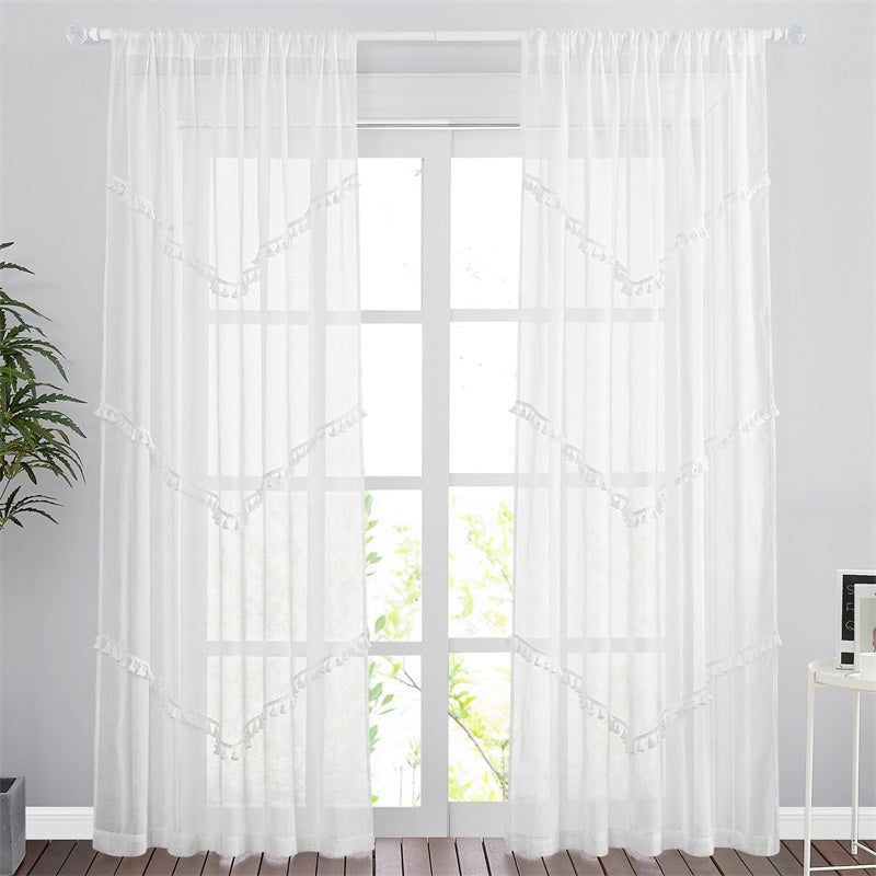 Rod Pocket Sheer Privacy Faux Linen White Curtains 2 Panels KGORGE Store