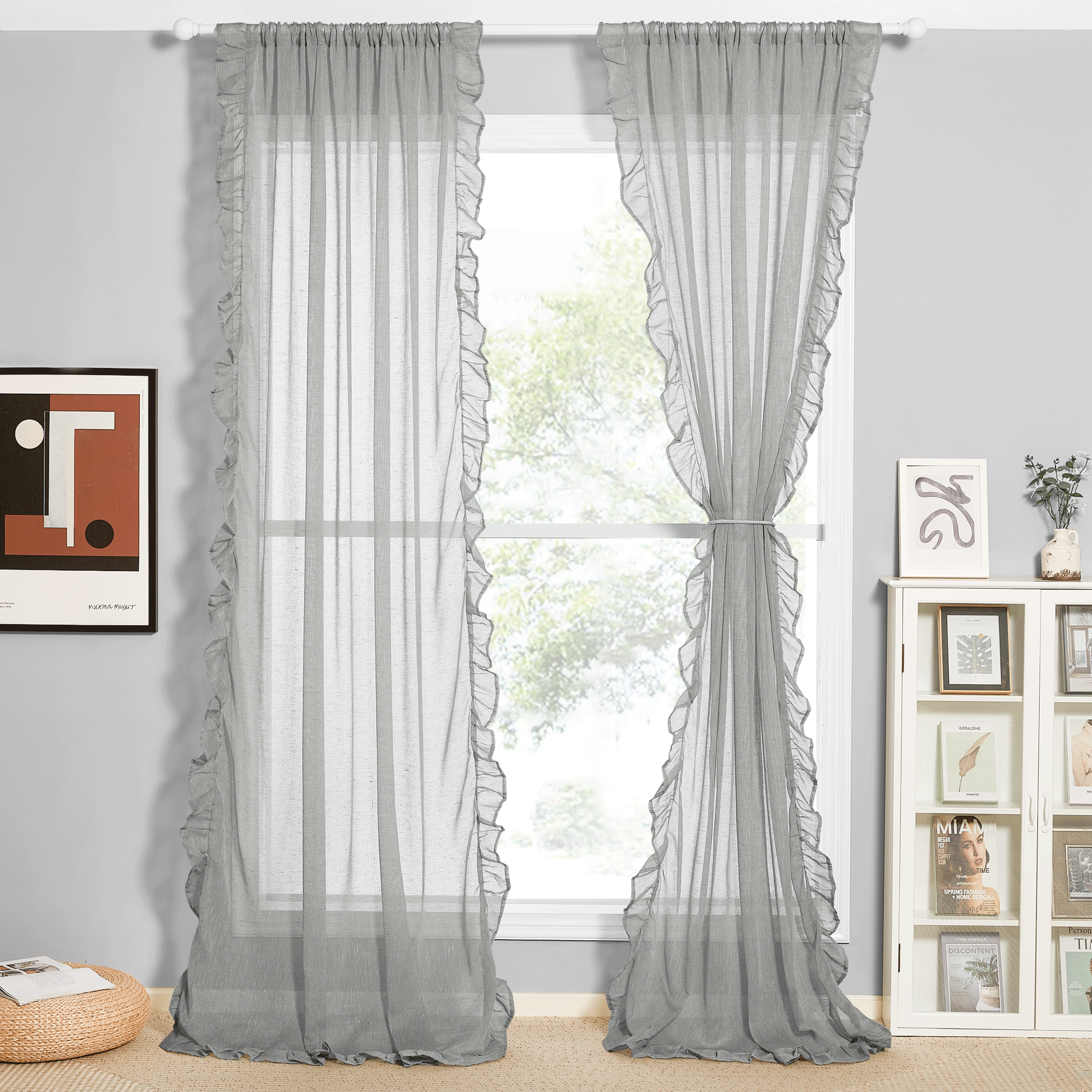 Rod Pocket Sheer Privacy Ruffle Curtains For Bedroom And Living Room 2 Panels KGORGE Store
