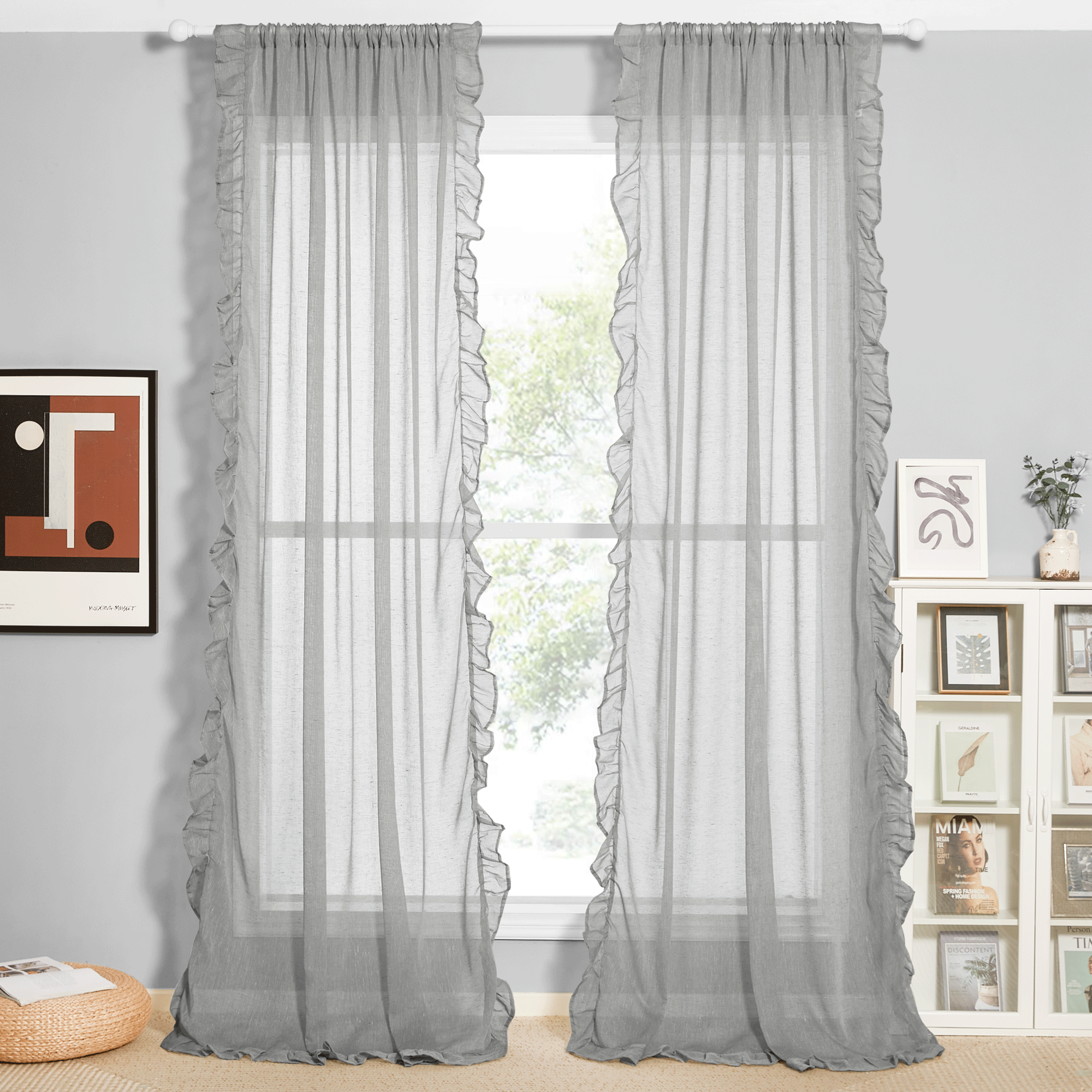 Rod Pocket Sheer Privacy Ruffle Curtains For Bedroom And Living Room 2 Panels KGORGE Store