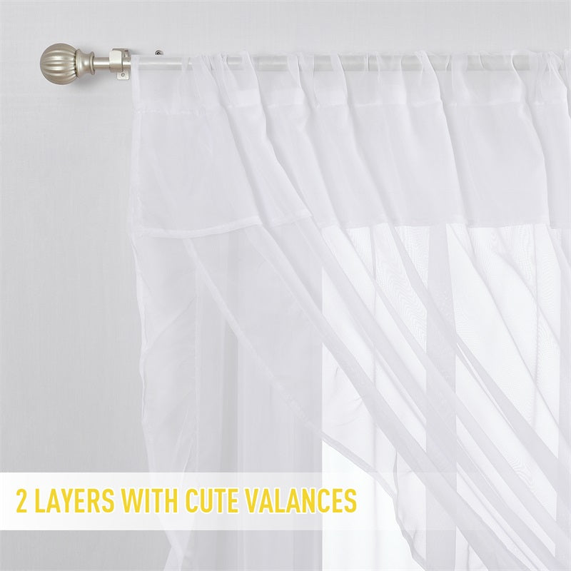 Rod Pocket Sheer Privacy White Ruffle Curtains For Bedroom And Living Room 2 Panels KGORGE Store