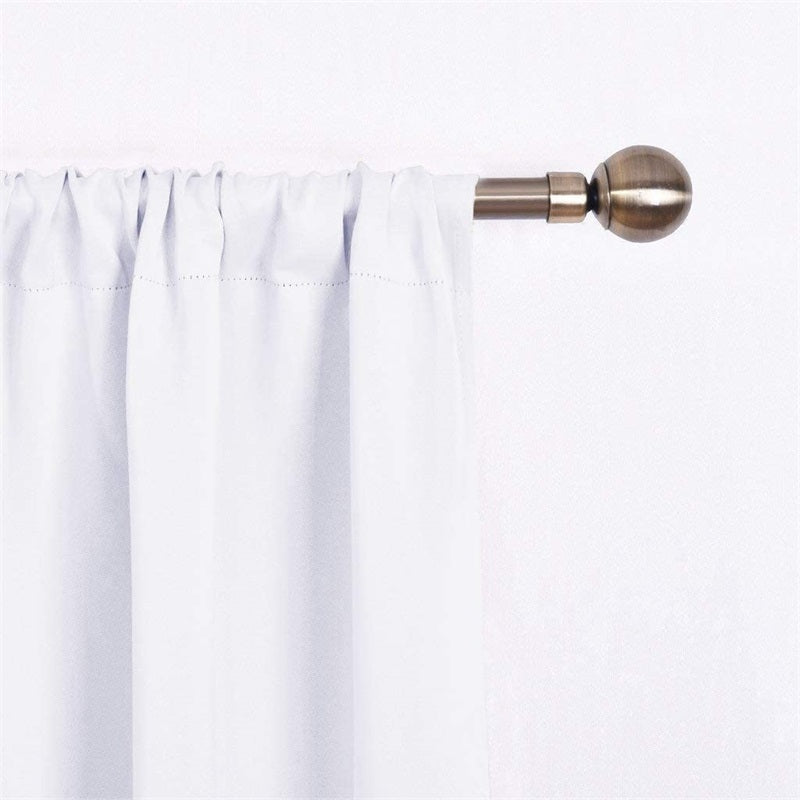 White rod pocket thermal insulated blackout curtain panel detail on a bronze rod, perfect for living room or bedroom privacy.