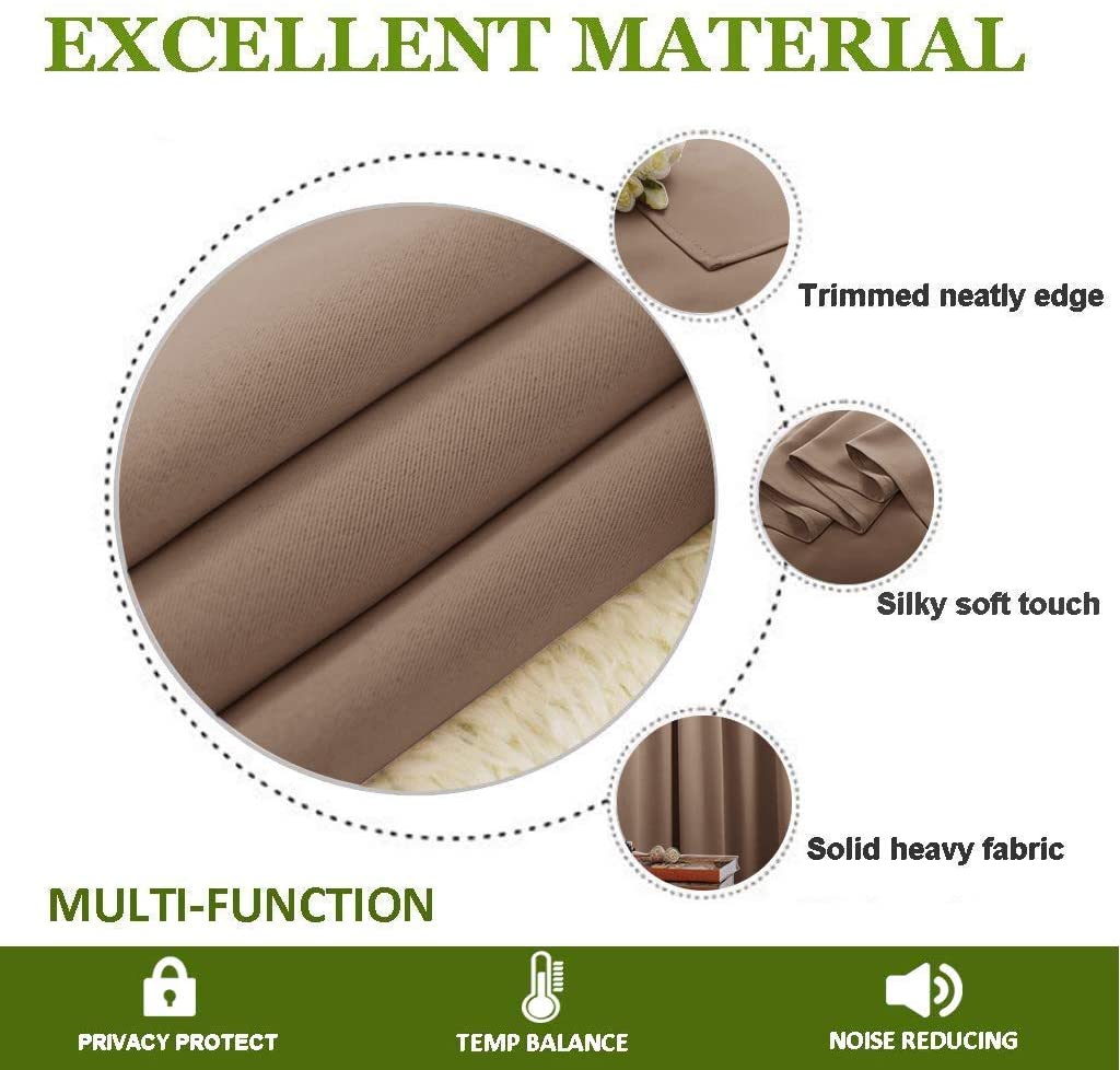 Close-up of beige triple weave blackout curtain fabric, highlighting its solid heavy material, silky soft touch, and neatly trimmed edge.