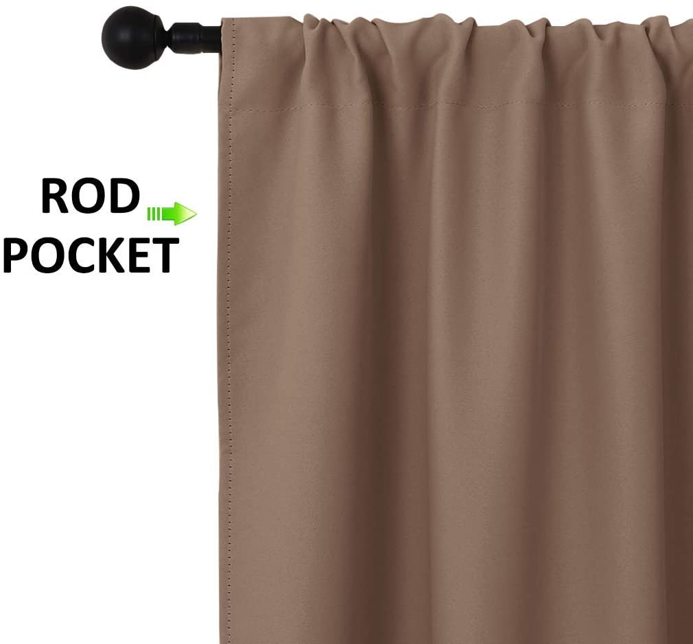 Brown triple weave blackout curtain detail, showcasing the secure rod pocket hanging style for living room and bedroom privacy.