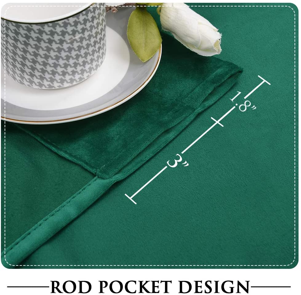 Close-up of deep green velvet blackout curtain showcasing 3-inch rod pocket design with 1.8-inch header for easy installation.