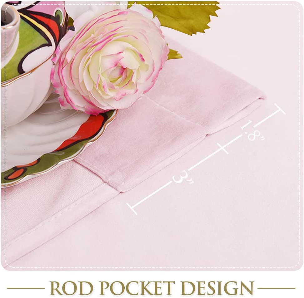 Pink velvet blackout curtain's rod pocket design, showing 1.8" header & 3" pocket. Ideal for living room or bedroom curtains.