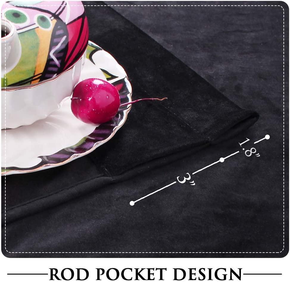 Black luxury velvet blackout curtain with a 3-inch rod pocket and 1.8-inch header, showcasing the design for easy installation.