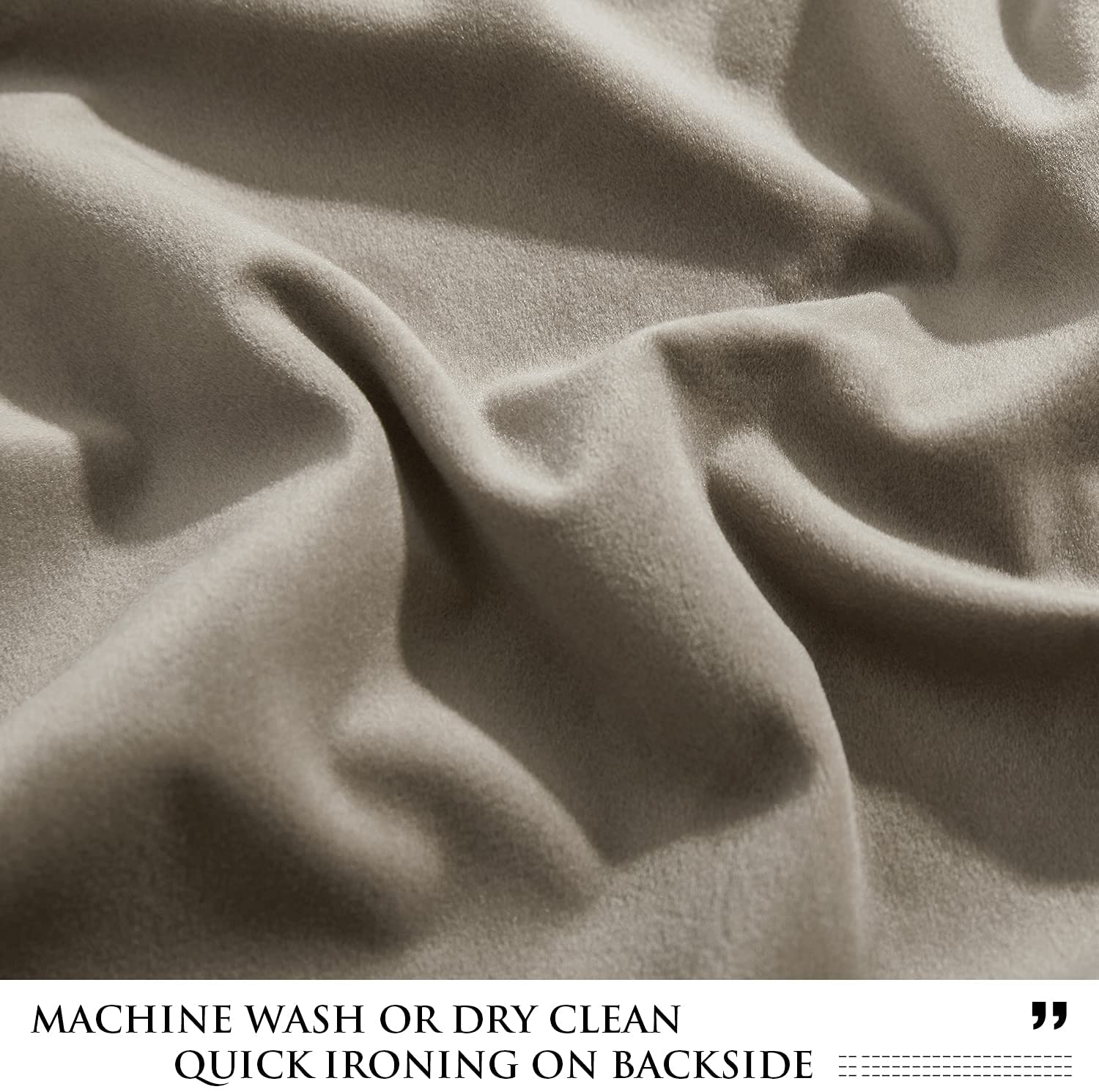 Detailed close-up of luxurious beige velvet fabric, highlighting the plush texture of noise reducing blackout curtains.