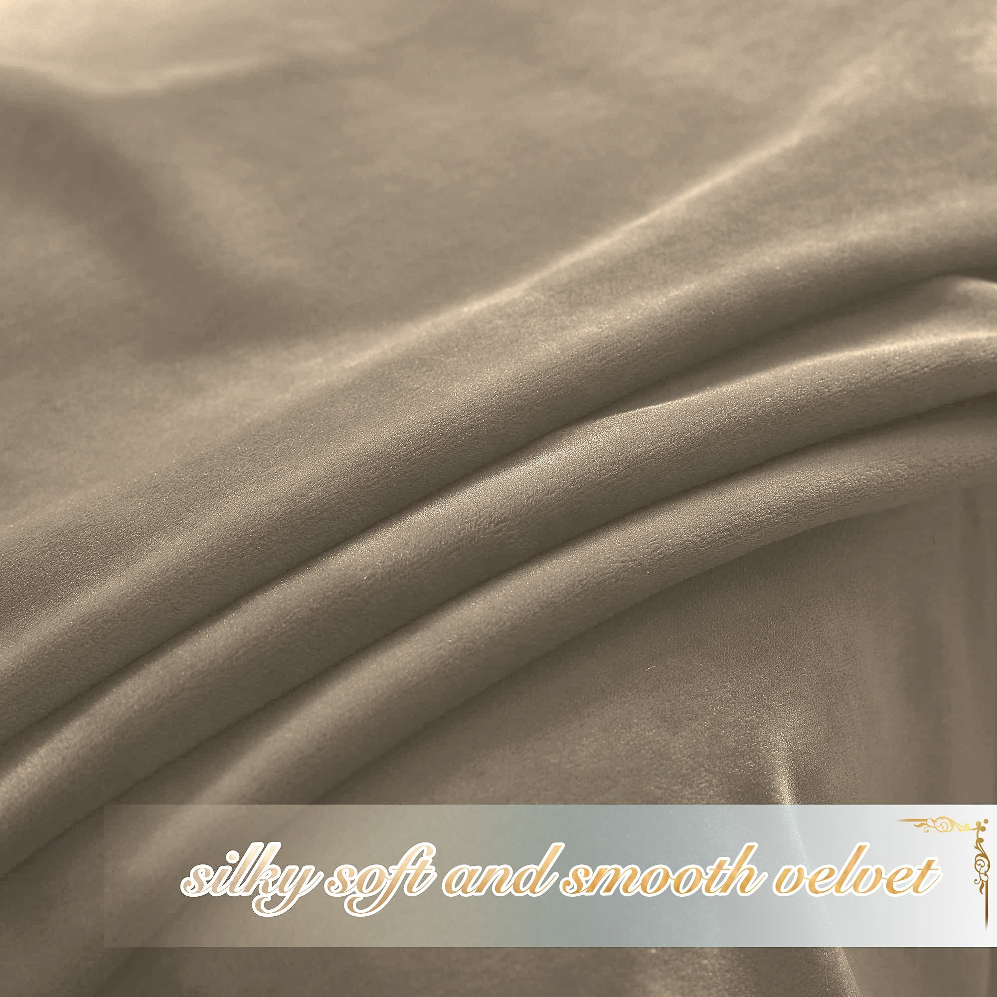 Close-up of luxurious, silky soft beige velvet fabric, highlighting the plush texture for blackout living room & bedroom curtains.