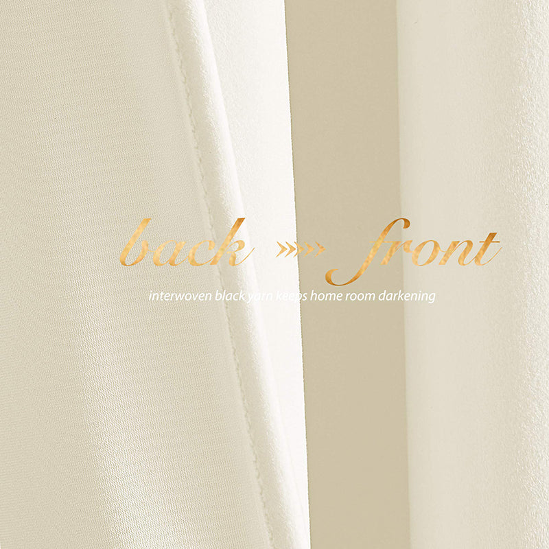 Close-up of light-colored blackout curtain fabric, revealing interwoven black yarn for enhanced privacy protection & room darkening.