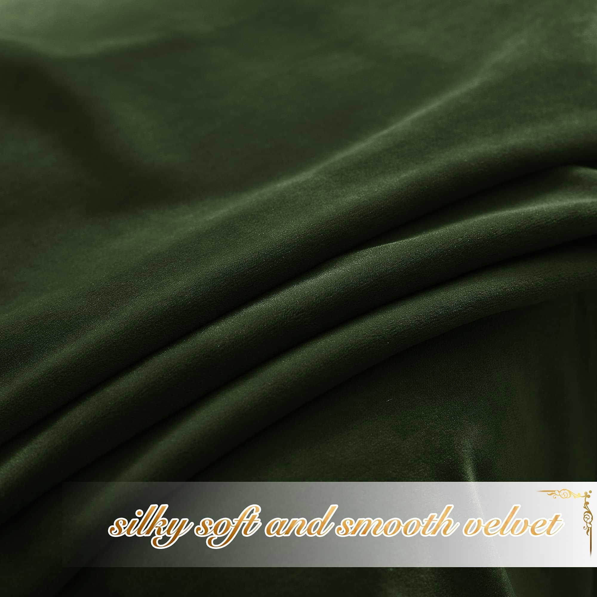 Close-up of rich dark green velvet fabric, showcasing its silky-soft texture for blackout and privacy curtains.