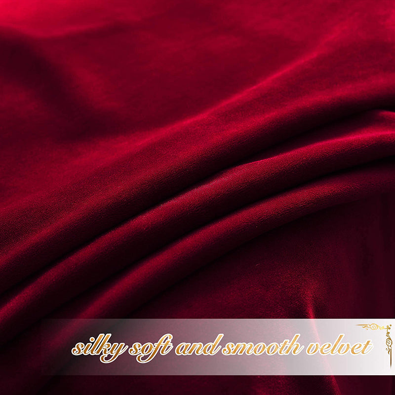 Close-up of silky soft and smooth deep red velvet fabric with elegant folds, perfect for privacy protection blackout curtains.