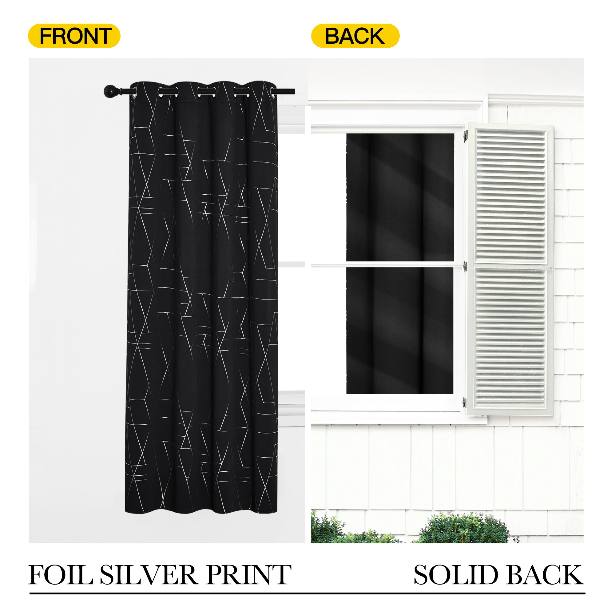 Silver Geometric Print Grommet Blackout Curtains For Living Room And Bedroom 2 Panels KGORGE Store