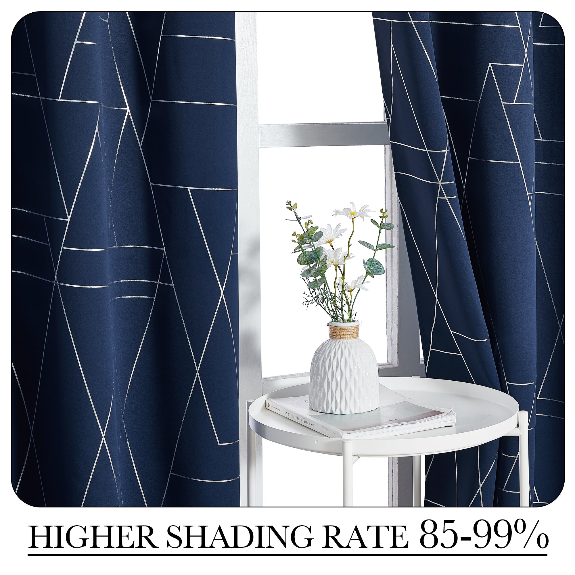 Silver Geometric Print Grommet Blackout Curtains For Living Room And Bedroom 2 Panels KGORGE Store