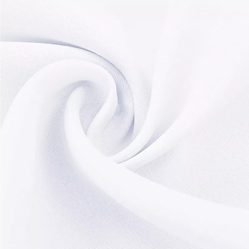 Swirled white 4-layer blackout curtain fabric, highlighting its dense, textured weave for soundproof and anti-dust properties.