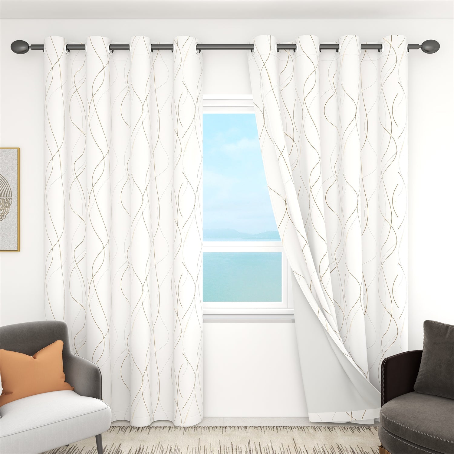 Silver Grommet Blackout Curtains For Living Room And Bedroom 2 Panels KGORGE Store