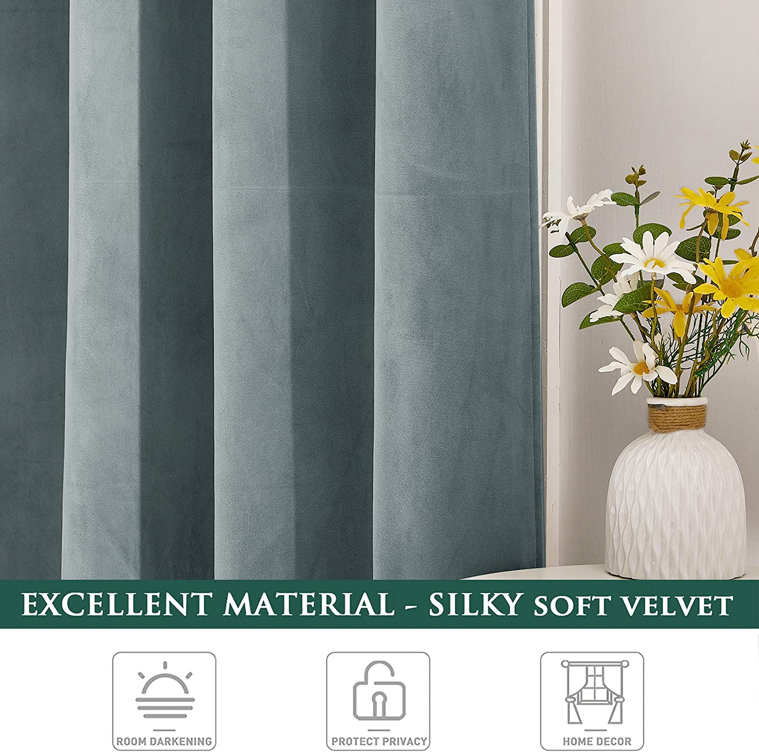 Silver Grommet Velvet  Blackout Curtains For Living Room And Bedroom 2 Panels KGORGE Store