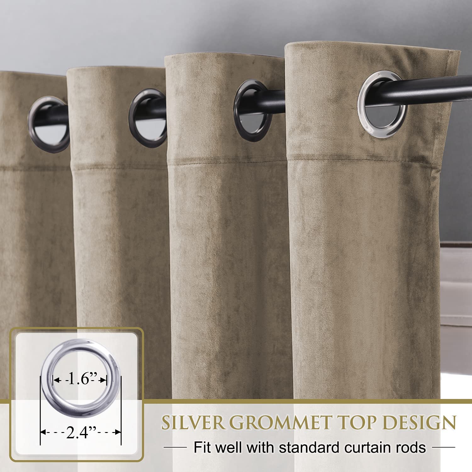 Silver Grommet Velvet  Blackout Curtains For Living Room And Bedroom 2 Panels KGORGE Store