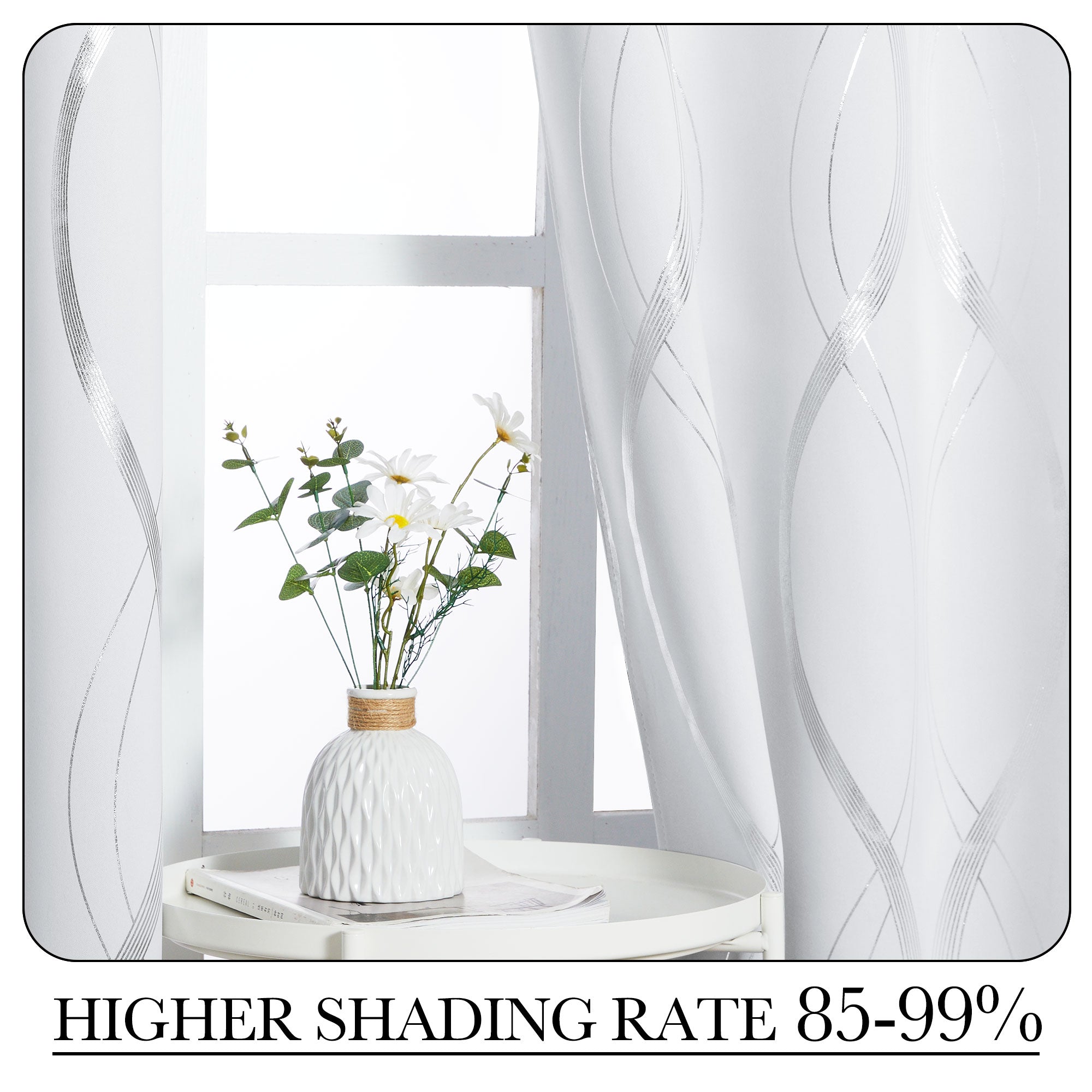 Silver Wave Printed Grommet Thermal Insulated Blackout Curtains For Living Room And Bedroom 2 Panels KGORGE Store
