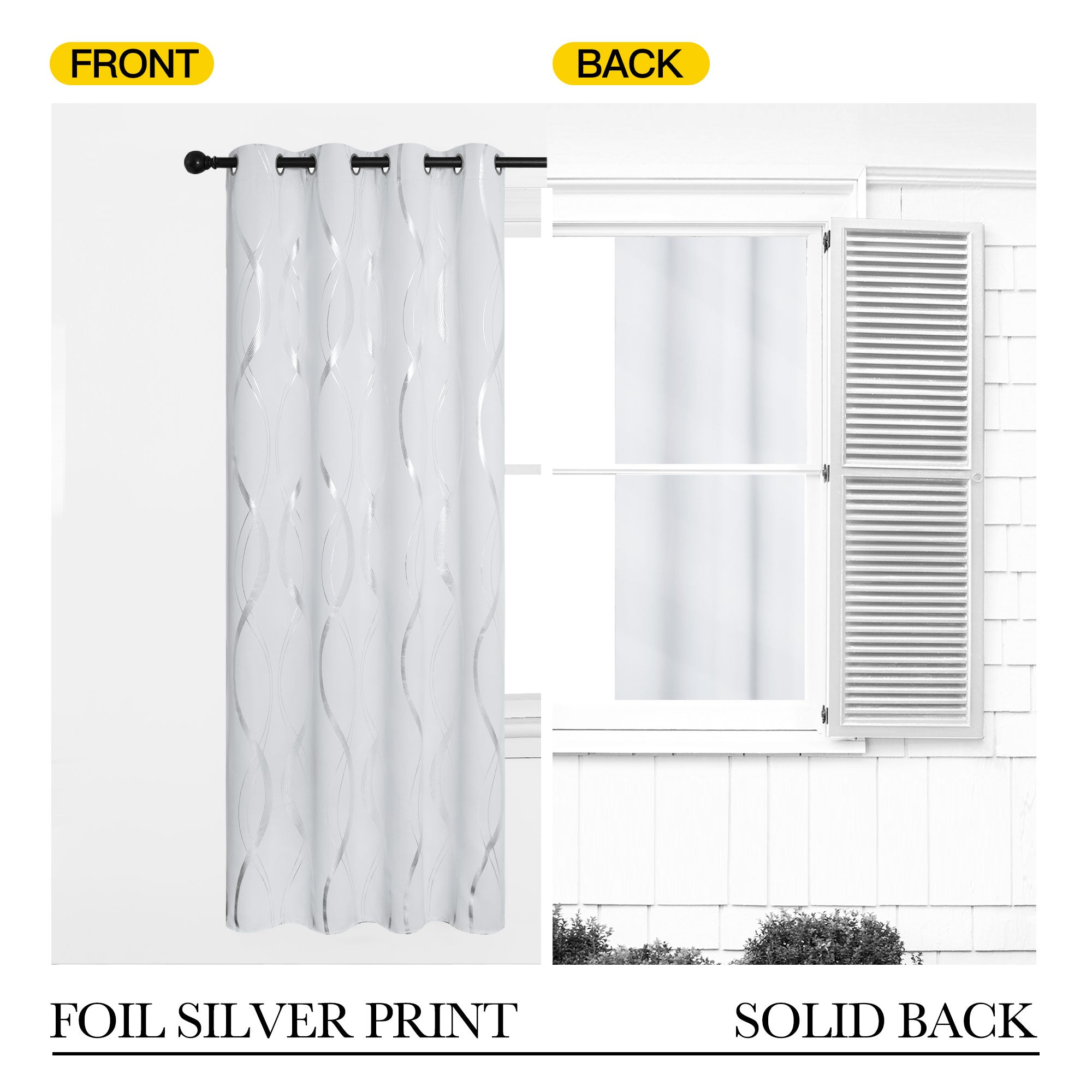 Silver Wave Printed Grommet Thermal Insulated Blackout Curtains For Living Room And Bedroom 2 Panels KGORGE Store