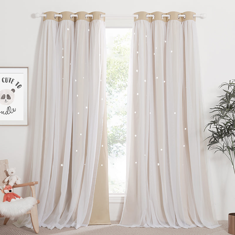 Star Cut Out Blackout Curtain With Sheer Voile Curtain Overlay 1 Panel KGORGE Store